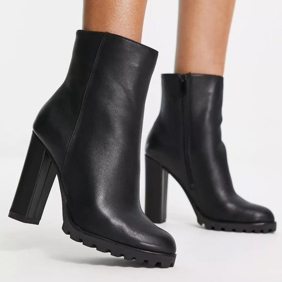 Aldo Tealith Black Leather Heel Ankle Boots size 8.5 - Picture 2 of 12